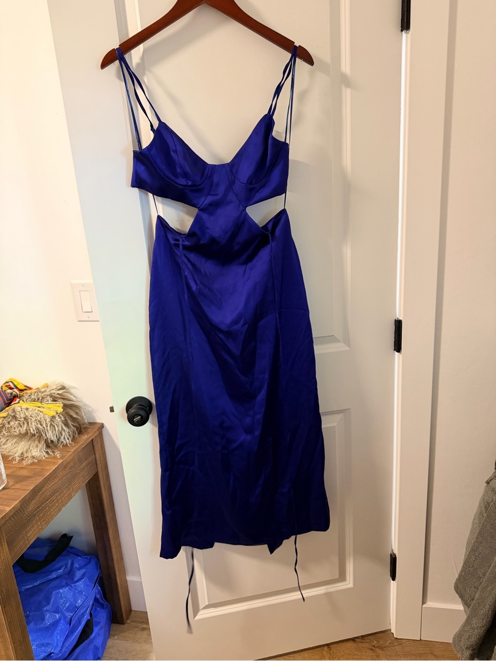 Zara cobalt blue satin slip dress with side cutouts